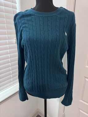 Ralph Lauren Teal Cable-Knit Crewneck Sweater